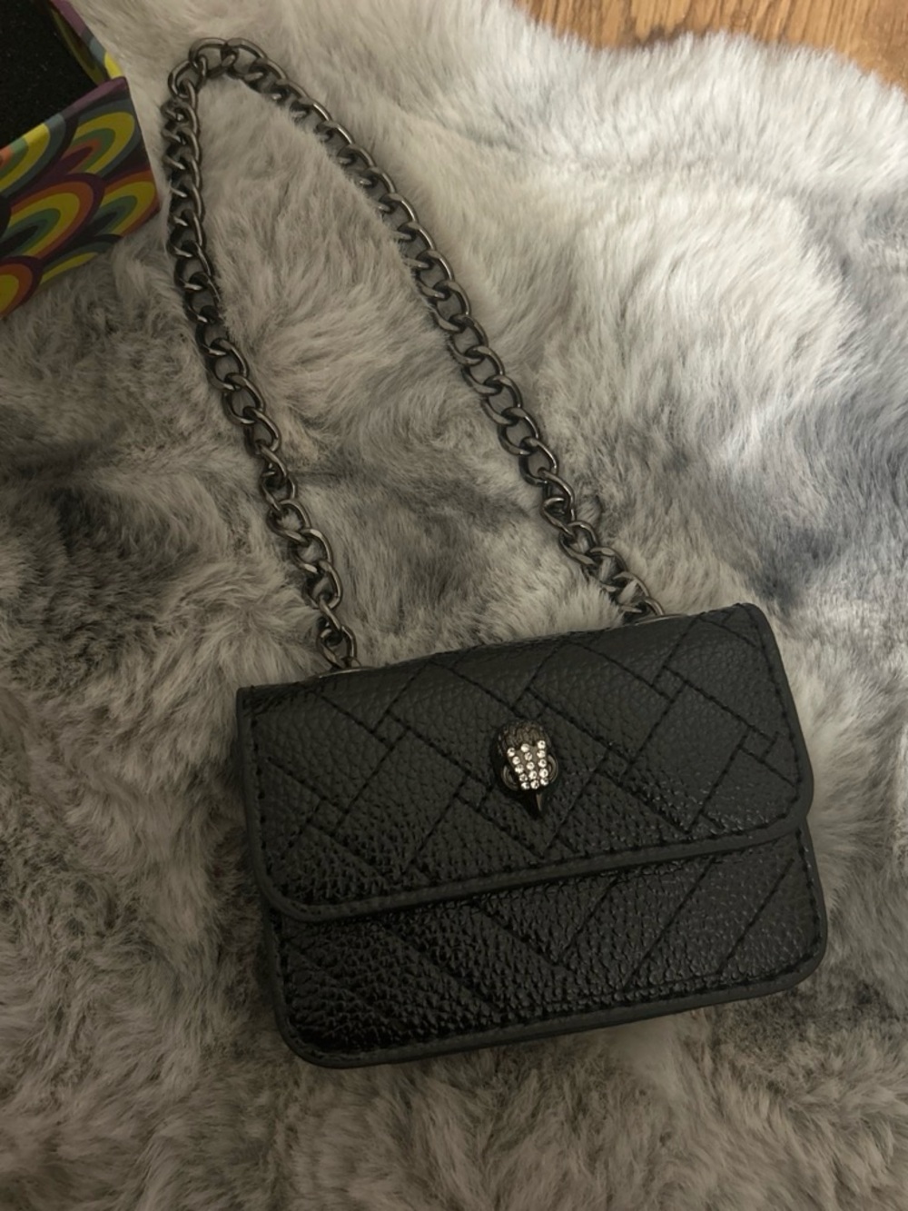 Kurt Geiger Black Quilted Crossbody with Crystal Heart Clasp